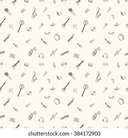 Hand drawn musical seamless pattern.