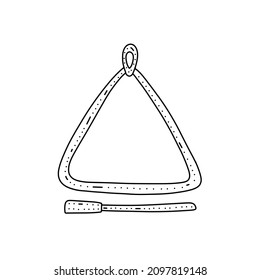 Hand drawn musical triangle icon in doodle style. Cartoon musical triangle vector icon for web design isolated on white background.