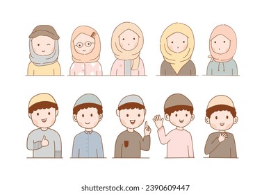 Hand drawn muslim character vector collection
