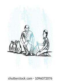Hand drawn muslim donate, water shine art,sitting, ramadan kareem
