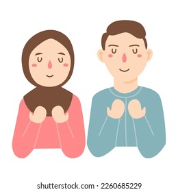 hand drawn muslim praying eid fitr