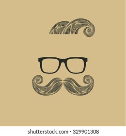 Hand Drawn Mustache Beard and Hair Style.