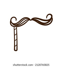 Hand drawn mustache. Birthday clipart in doodle style.  Holiday attributes for purim, photo props, design of a fun party. Vector Isolated illustration on a white background. 