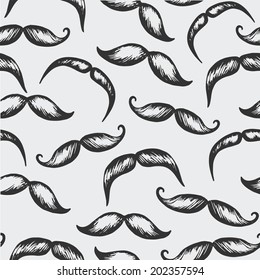 Hand drawn mustache seamless pattern