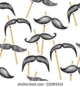 Hand drawn mustache seamless pattern