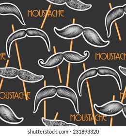 Hand drawn mustache seamless vector pattern