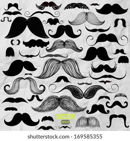 Hand drawn mustache set vector