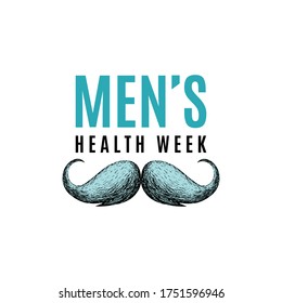 Hand drawn mustache silhouette for Men's health week. Vector illustration for poster, banner, card and background. June 10-16.