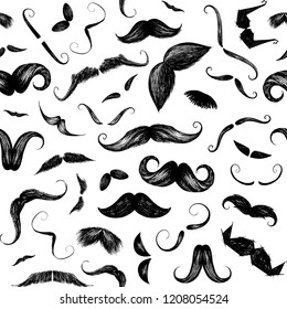 hand drawn mustaches pattern. Sketch of the different mustaches. Very beutiful mustaches for barber shop.