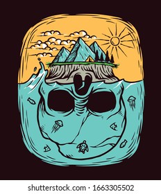 Hand drawn mystery island illustration