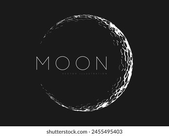 Hand drawn mystic cartoon crescent moon with craters in black and white color. Silhouette of the moon. Simple creative moon logo design for t-shirt print, banner or poster. Vector illustration