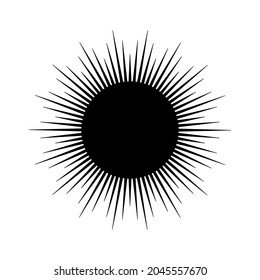 Hand drawn mystical Sun in line art. Spiritual symbol celestial space. Magic talisman, antique style, boho, tattoo, logo. Vector illustration isolated on white background.