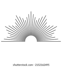 Hand drawn mystical Sun in line art. Sunburst, light rays, spiritual symbol celestial space. Magic talisman, antique style, boho, tattoo, logo. Vector illustration isolated on white background.