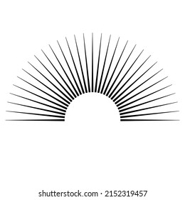 Hand drawn mystical Sun in line art. Sunburst, light rays, spiritual symbol celestial space. Magic talisman, antique style, boho, tattoo, logo. Vector illustration isolated on white background.