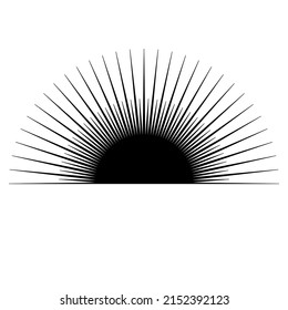 Hand drawn mystical Sun in line art. Sunburst, light rays, spiritual symbol celestial space. Magic talisman, antique style, boho, tattoo, logo. Vector illustration isolated on white background.