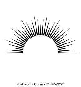 Hand drawn mystical Sun in line art. Sunburst, light rays, spiritual symbol celestial space. Magic talisman, antique style, boho, tattoo, logo. Vector illustration isolated on white background.