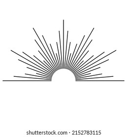 Hand drawn mystical Sun in line art. Sunburst, light rays, spiritual symbol celestial space. Magic talisman, antique style, boho, tattoo, logo. Vector illustration isolated on white background.
