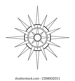 Hand drawn mystical Sun in line art. Bohemian symbol bursting sun rays. Magic celestial circle talisman, antique style, boho, tattoo, logo. Vector sketch illustration isolated on white background