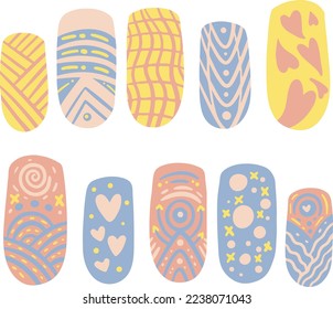 Hand drawn nail art collection illustration