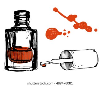 Hand drawn nail polish bottle. Fashion illustration. Beauty sketching. Vector illustration