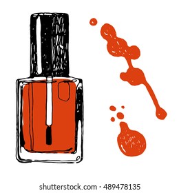 Hand drawn nail polish bottle. Fashion illustration. Beauty sketching. Vector illustration