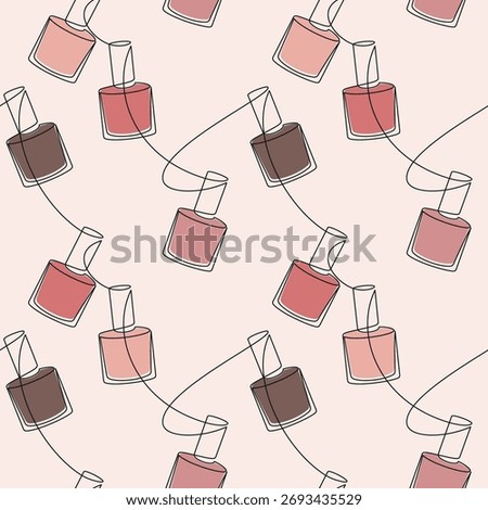 Hand drawn nail polish bottle seamless pattern vector. Cosmetic icon line continuous drawing. Cartoon illustration. Fashion wallpaper, beauty background, fabric, textile, print, doodle backdrop.