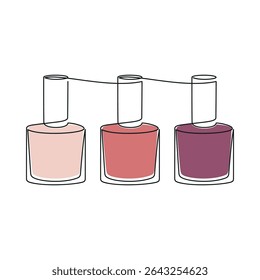 Hand drawn nail polish bottles set vector. Cosmetics icon. One line continuous drawing. Beauty product linear silhouette. Minimal print, banner, card, poster, brochure, logo, sign, symbol.