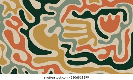 Antecedentes abstractos e ingenuos dibujados a mano al estilo boho. Collage de diseño contemporáneo en tonos tierra pastel. Patrón de formas orgánicas. Fondo estético horizontal. Plantilla horizontal de moda para el diseño