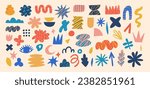 Hand drawn naive, bizarre abstract geometric shapes and forms. Modern contemporary figures, various organic shapes and doodle objects and graphic elements. Vector illustrations collection