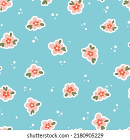 Handgezeichnet naive, feine Blumen mit Blättern, Vektor nahtlos Muster. Blotched Retro-florale Textur für Textilien, Druck, Gewebe, Wrap, Papier.