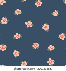 Hand drawn naive daisy loose flowers with leaves vector seamless pattern. Blotched retro floral texture for textile, print, fabric, wrap, paper.