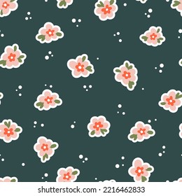 Hand drawn naive daisy loose flowers with leaves vector seamless pattern. Blotched retro floral texture for textile, print, fabric, wrap, paper.