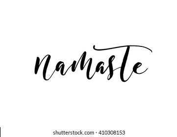 Hand drawn namaste card. Hello in hindi.  Ink illustration. Hand drawn lettering background. Isolated on white background. Positive quote. Modern brush calligraphy. 