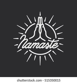 Hand drawn namaste sign. Hello in hindi. Hand crafted lettering isolated on white background. Motivational positive quote. Yoga center emblem. Vector vintage illustration.