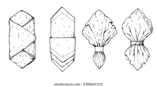 Hand drawn napkin sketch collection. Vector illustration. Engraved style. Design elements.