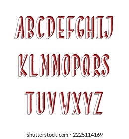 Hand drawn narrow alphabet with rainbow patterns for design.