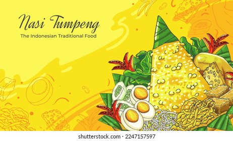 Hand Drawn Nasi Tumpeng The Indonesian Traditional Food Background