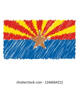Hand Drawn National Flag Of Arizona Isolated On A White Background. Vector Sketch Style Illustration. Unique Pattern Design For Brochures, Printed Materials, Logos, Independence Day