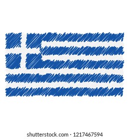 Hand Drawn National Flag Of Greece Isolated On A White Background. Vector Sketch Style Illustration. Unique Pattern Design For Brochures, Printed Materials, Logos, Independence Day