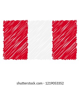 Hand Drawn National Flag Of Peru Isolated On A White Background. Vector Sketch Style Illustration. Unique Pattern Design For Brochures, Printed Materials, Logos, Independence Day