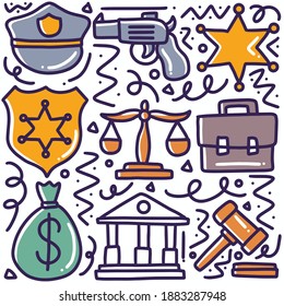 handgezeichnete nationale Palastsicherheitsdoodle mit Symbolen und Design-Elementen