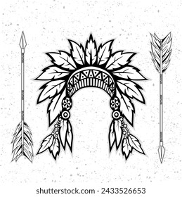 Hand drawn of Native american indian headdress. Vector illustration