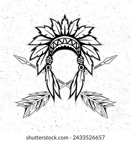 Hand drawn of Native american indian headdress. Vector illustration