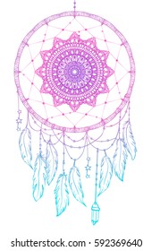 Hand drawn Native American Indian talisman dreamcatcher with feathers and moon. Vector hipster illustration isolated on white. Ethnic design, boho chic, tribal symbol. Coloring book for adults. svg