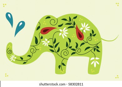 A hand drawn native indian ornament in an elephant shape/Floral vector elephant