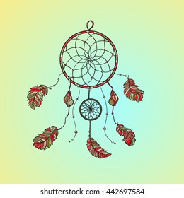 Hand drawn native Indian-American dream catcher. Zentangle isolated dream catcher. Boho styled. Vector.