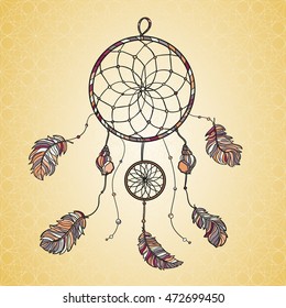 Hand drawn native Indian-American dream catcher. Zentangle isolated Boho styled Vector.