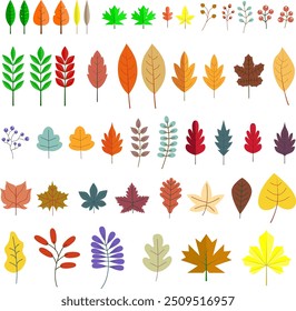 Hand drawn natural autumn leaves. Abstract colored set of leaf. Fall leaves nature icons, Modern illustration, thanksgiving elements