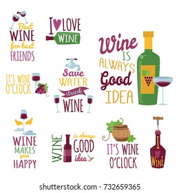 Hand drawn natural badges and labels for wine vector illustration restaurant alcohol menu sign.
