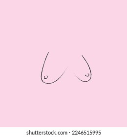 hand drawn natural different size breast on a pink background